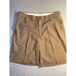 Alan‎ Flusser Chino Shorts Men's Size 34 Brown Golf Polyester Flat Front Pockets